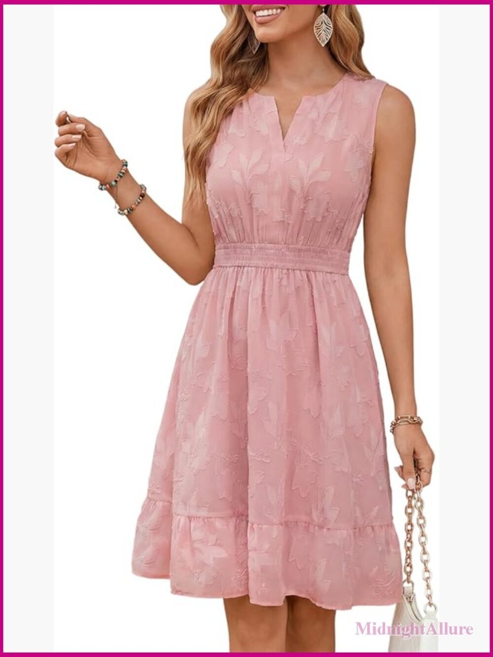 Women's Sleeveless V-Neck A-Line Knee-Length Dress with Pockets